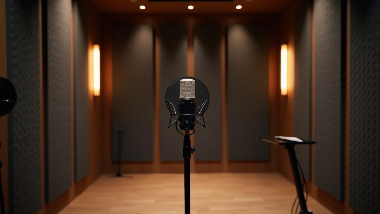 カスタム設計されたボーカルブース、木製パネルと吸音材